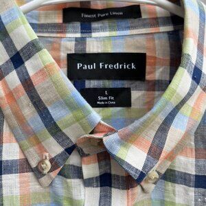 Men's PaulLinen Fredrick Plaid Button Down, long sleeved shirt size L Slim Fit